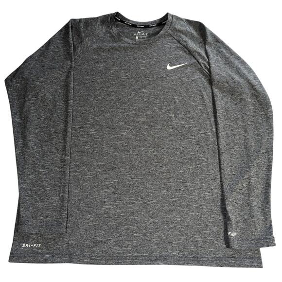 Nike Mens XL Gray Dri-Fit Long Sleeve Shirt Athletic Training Top - Picture 1 of 13